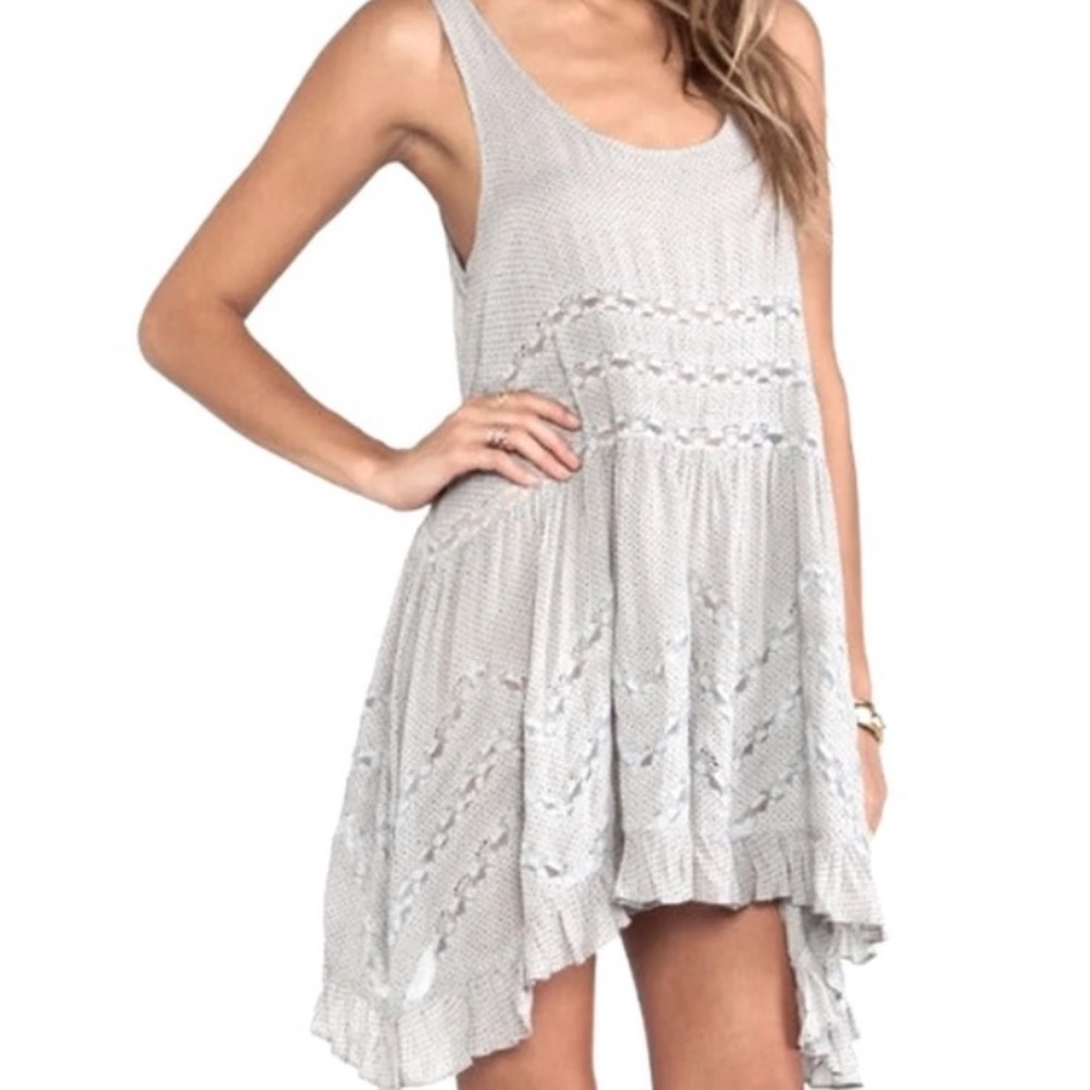 Free People Voile and Lace Trapeze Slip in Grey/Maroon Combo